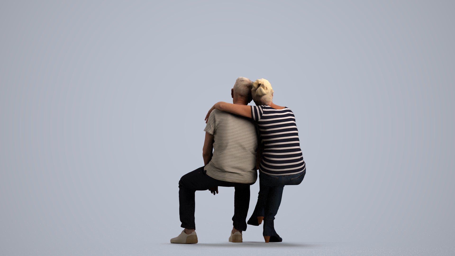 3D people model senior woman casual couple, scanned human for 3ds Max rendering, front view render