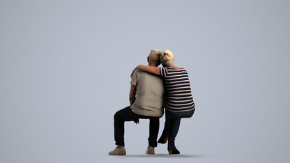 3D people model senior woman casual couple, scanned human for 3ds Max rendering, front view render