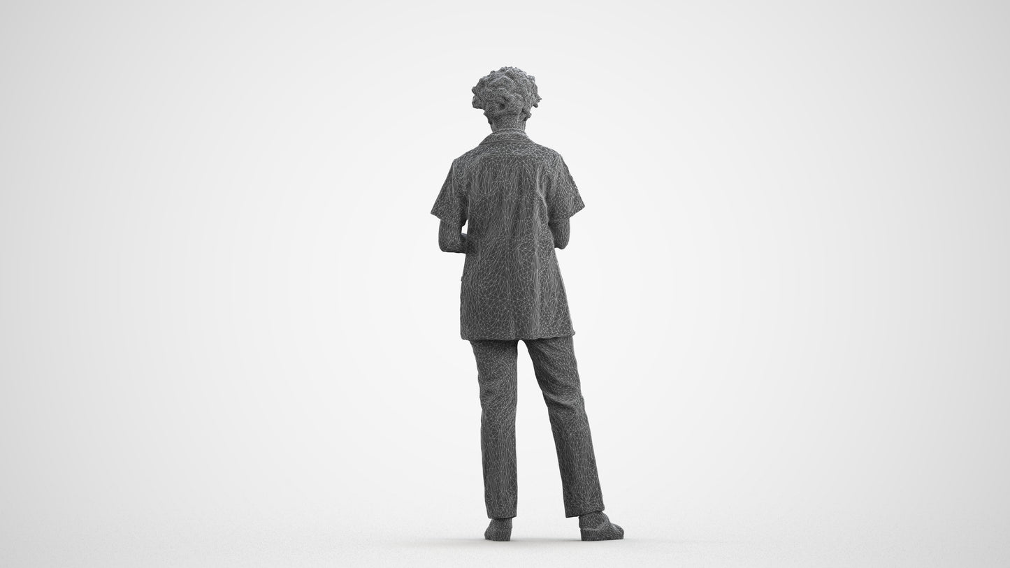 3D scanned woman medical, photorealistic archviz people for Enscape and SketchUp, wireframe front view