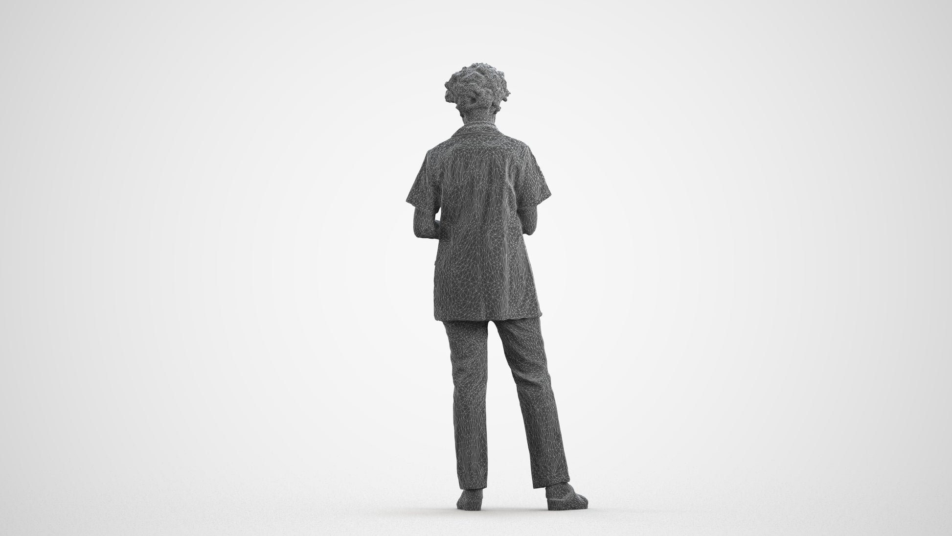 3D scanned woman medical, photorealistic archviz people for Enscape and SketchUp, wireframe front view