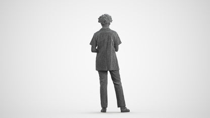 3D scanned woman medical, photorealistic archviz people for Enscape and SketchUp, wireframe front view