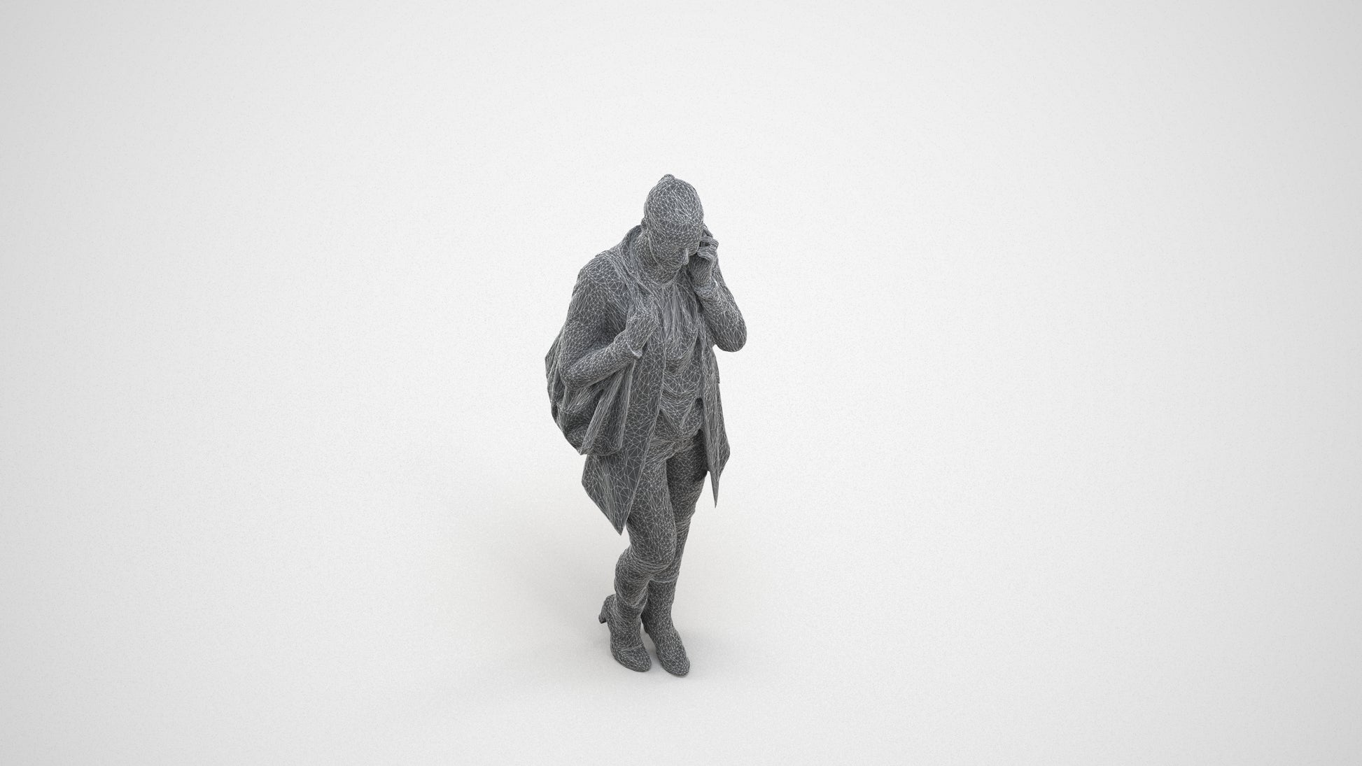 3D people model woman casual standing, scanned human for 3ds Max rendering, wireframe three-quarter view