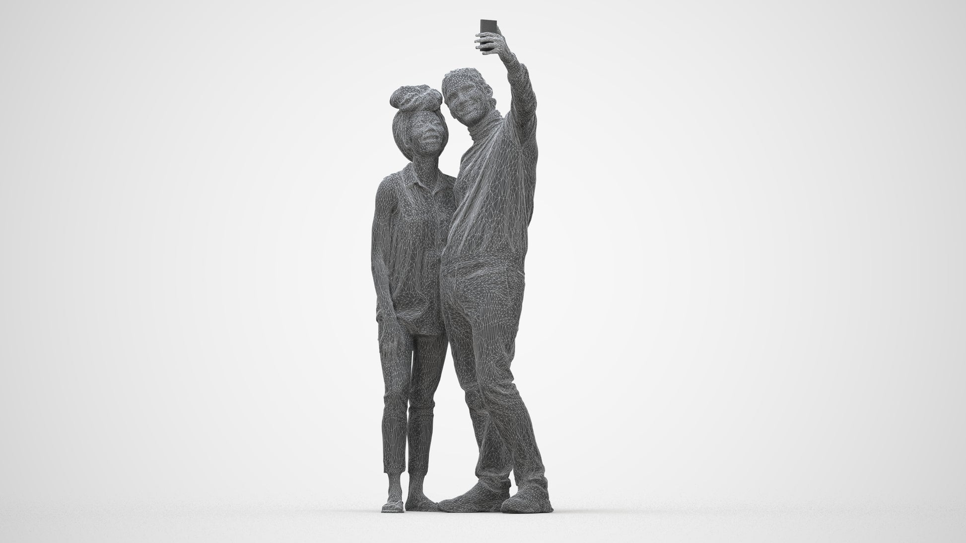 scanned 3D woman casual standing, photogrammetry people for Enscape and V-Ray, wireframe back view