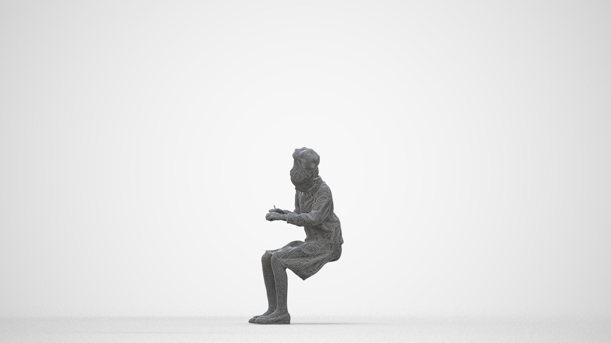 3D human model woman kids, photogrammetry scanned person for archviz, wireframe back view