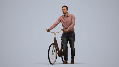 scanned 3D man casual cycling, photogrammetry people for Enscape and V-Ray, standing pose render
