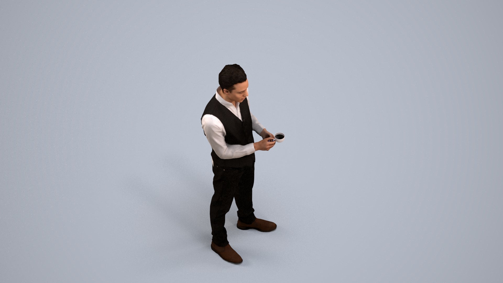 3D scanned man hospitality, photorealistic archviz people for Enscape and SketchUp, back view render