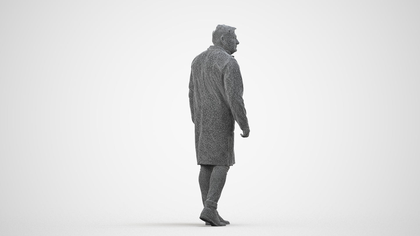 3D human model man medical, photogrammetry scanned person for archviz, wireframe side view