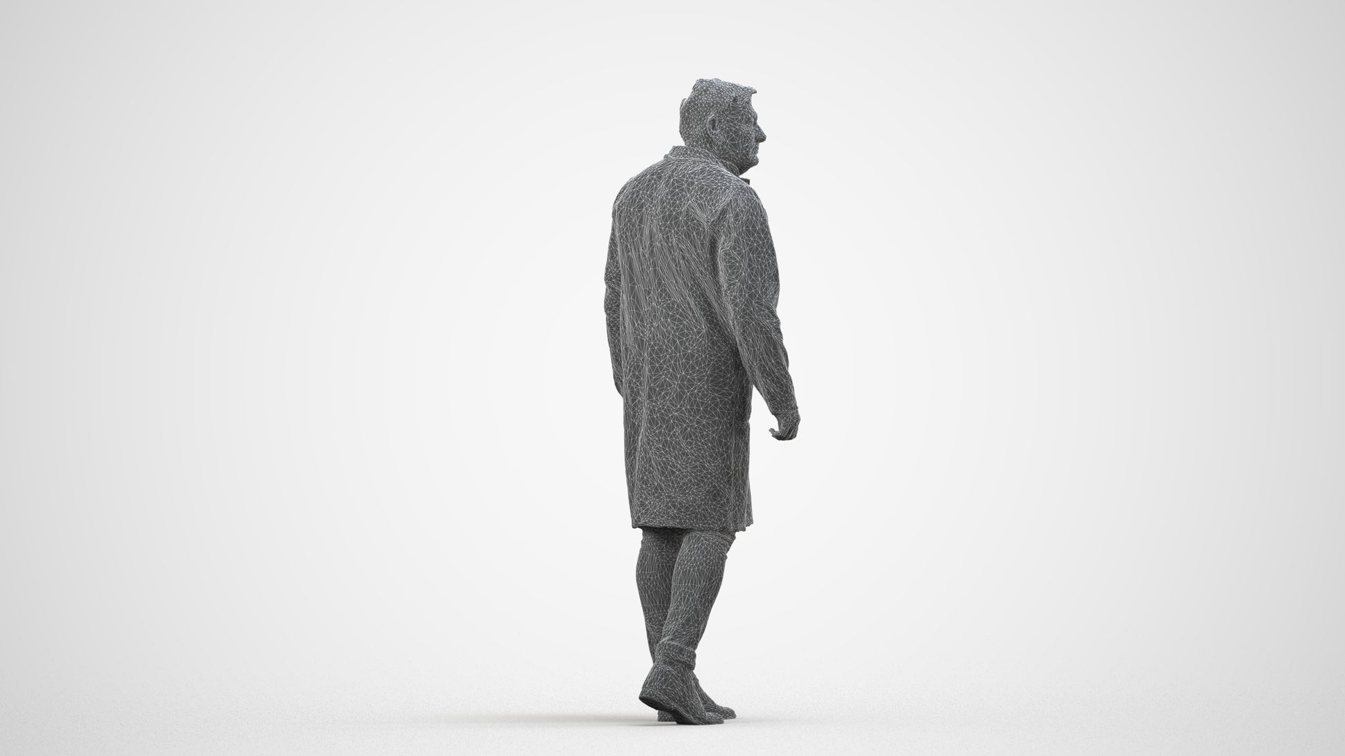 3D human model man medical, photogrammetry scanned person for archviz, wireframe side view