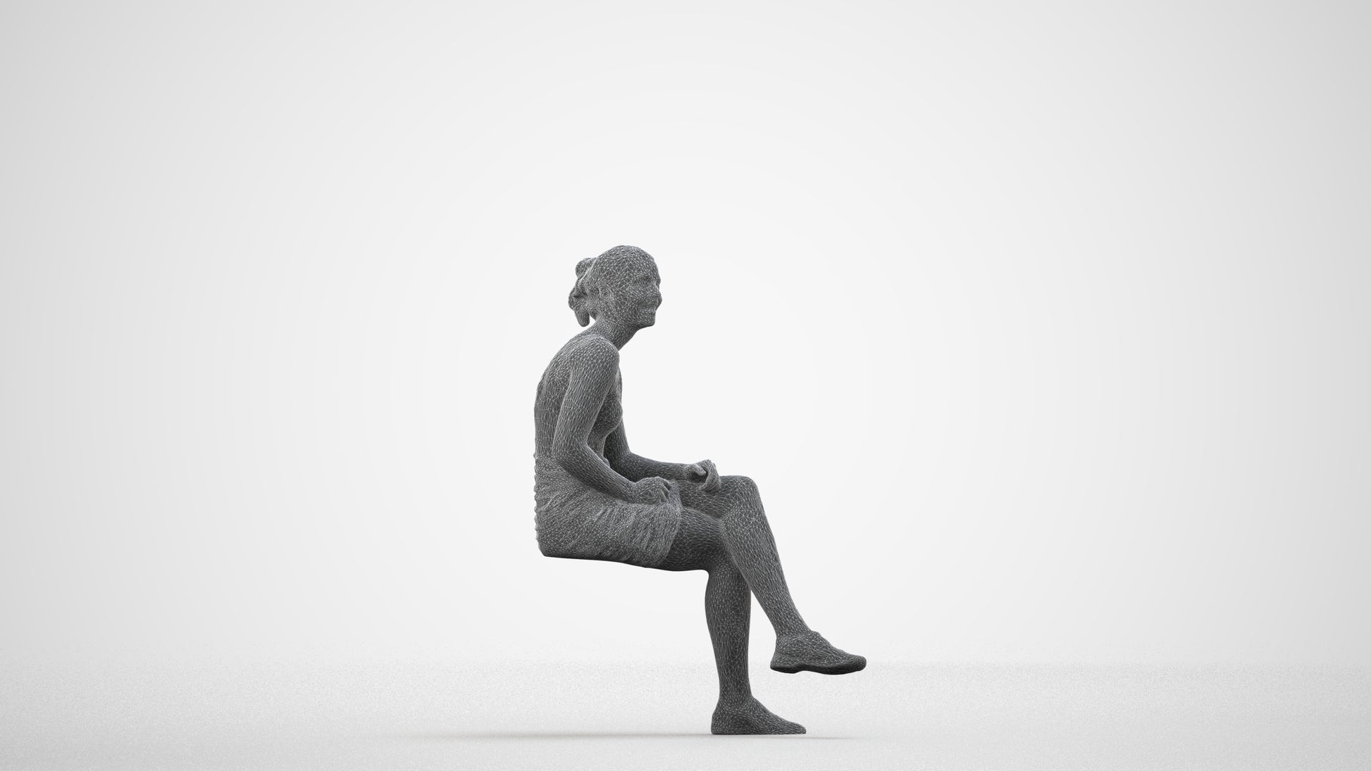 realistic 3D human girl casual kids, archviz people FBX OBJ for Blender, wireframe side view