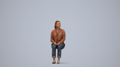 realistic 3D people woman casual sitting, render-ready for V-Ray and Corona, FBX OBJ, top-down view render