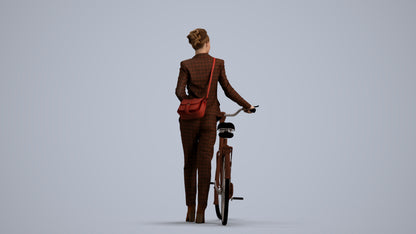 realistic 3D human woman business cycling, archviz people FBX OBJ for Blender, front view render