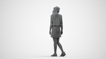 realistic 3D woman casual walking, scanned archviz people for Blender and 3ds Max, wireframe side view