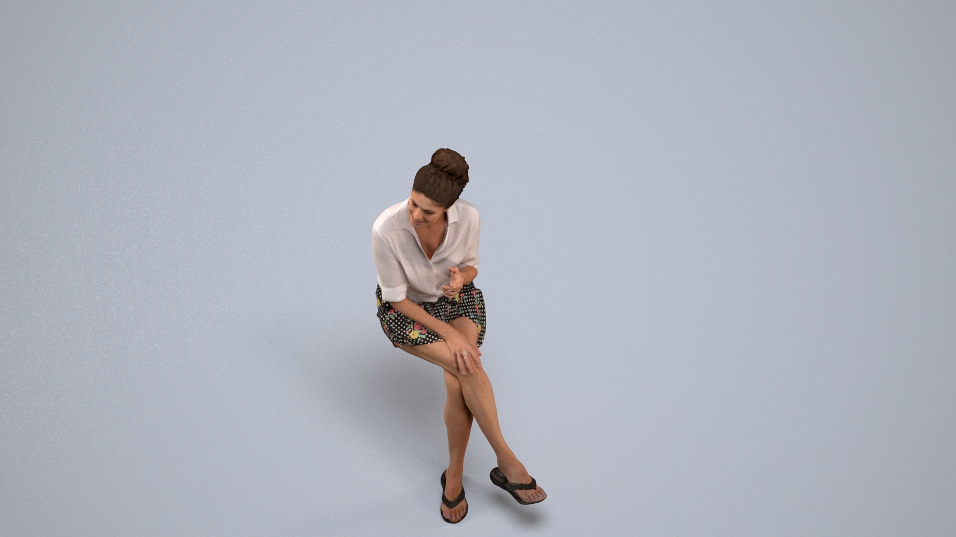 realistic 3D human woman business sitting, archviz people FBX OBJ for Blender, back view render