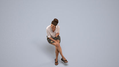 realistic 3D human woman business sitting, archviz people FBX OBJ for Blender, back view render