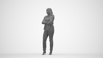 3D scanned woman standing casual, photorealistic archviz people for Enscape and SketchUp, wireframe back view