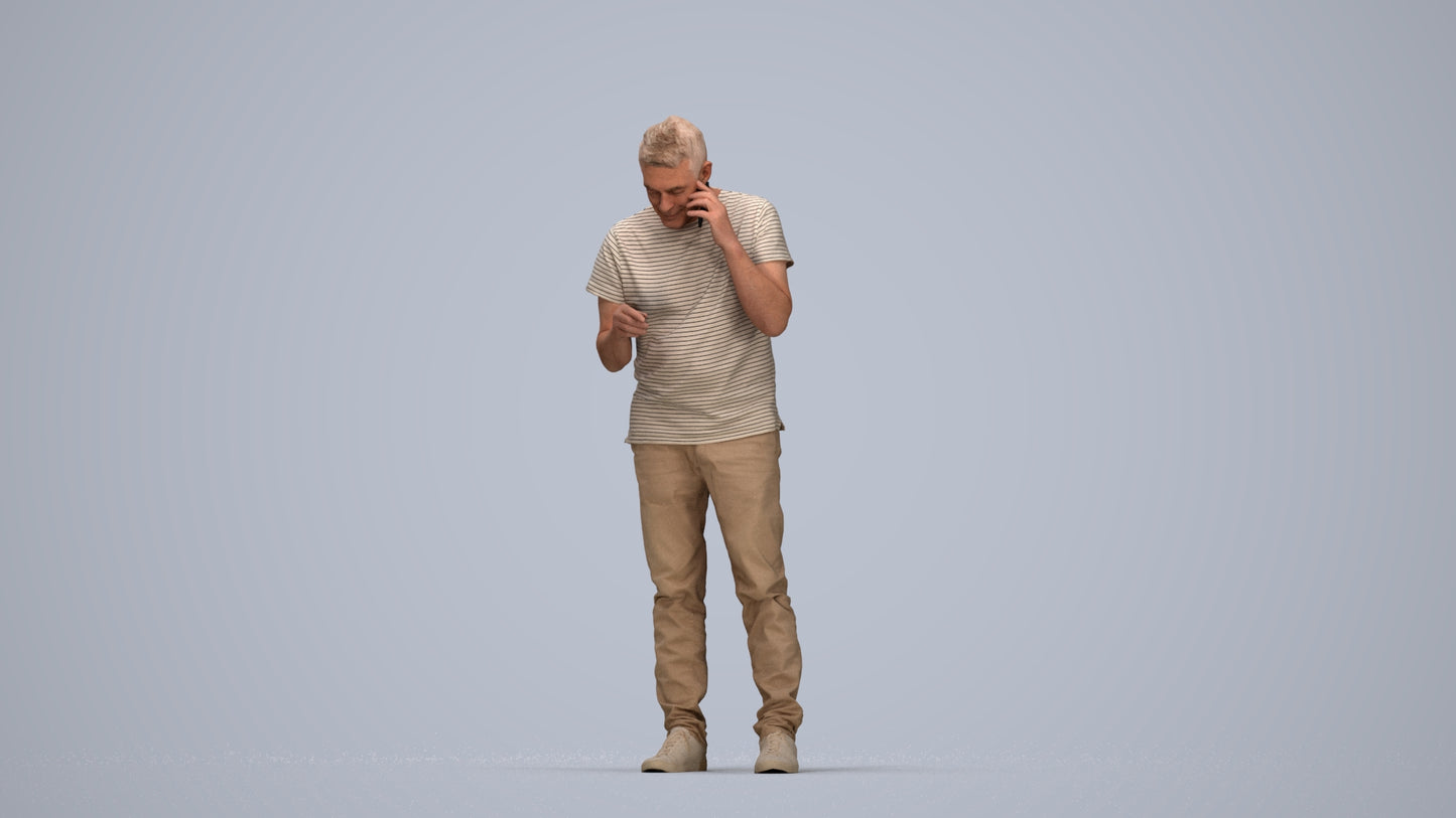 realistic 3D people senior man casual standing, render-ready for V-Ray and Corona, FBX OBJ, top-down view render
