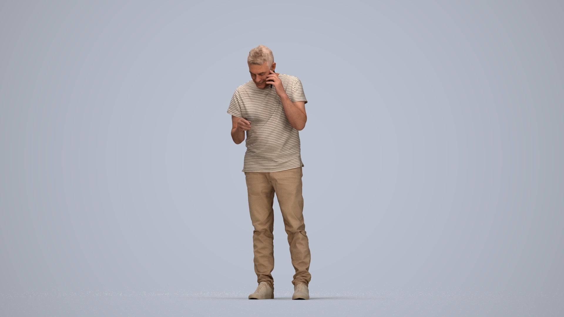 realistic 3D people senior man casual standing, render-ready for V-Ray and Corona, FBX OBJ, top-down view render