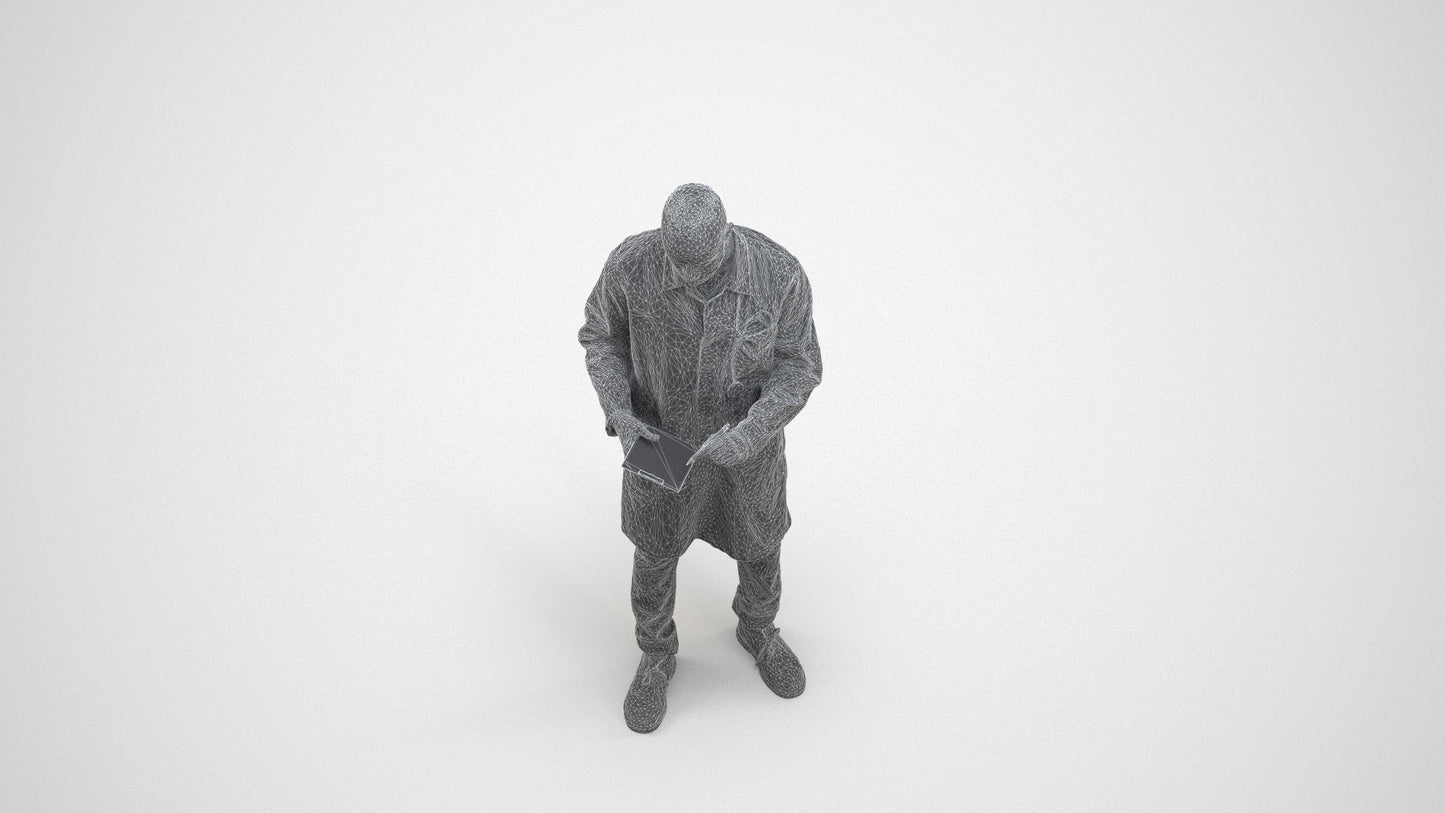 photogrammetry 3D man medical, realistic human model archviz FBX, wireframe three-quarter view