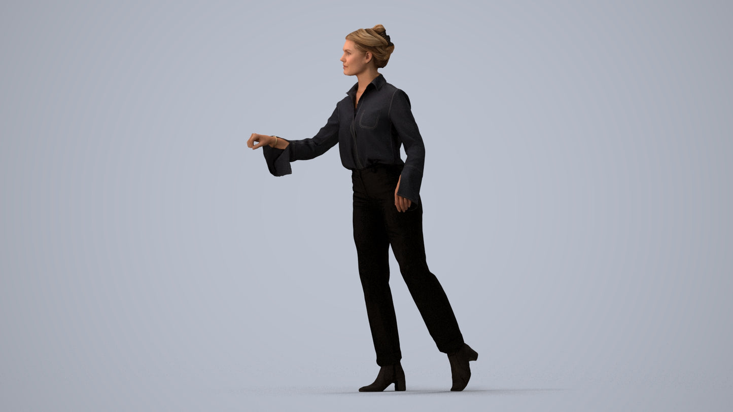 scanned 3D woman business door, photogrammetry people for Enscape and V-Ray, three-quarter view render