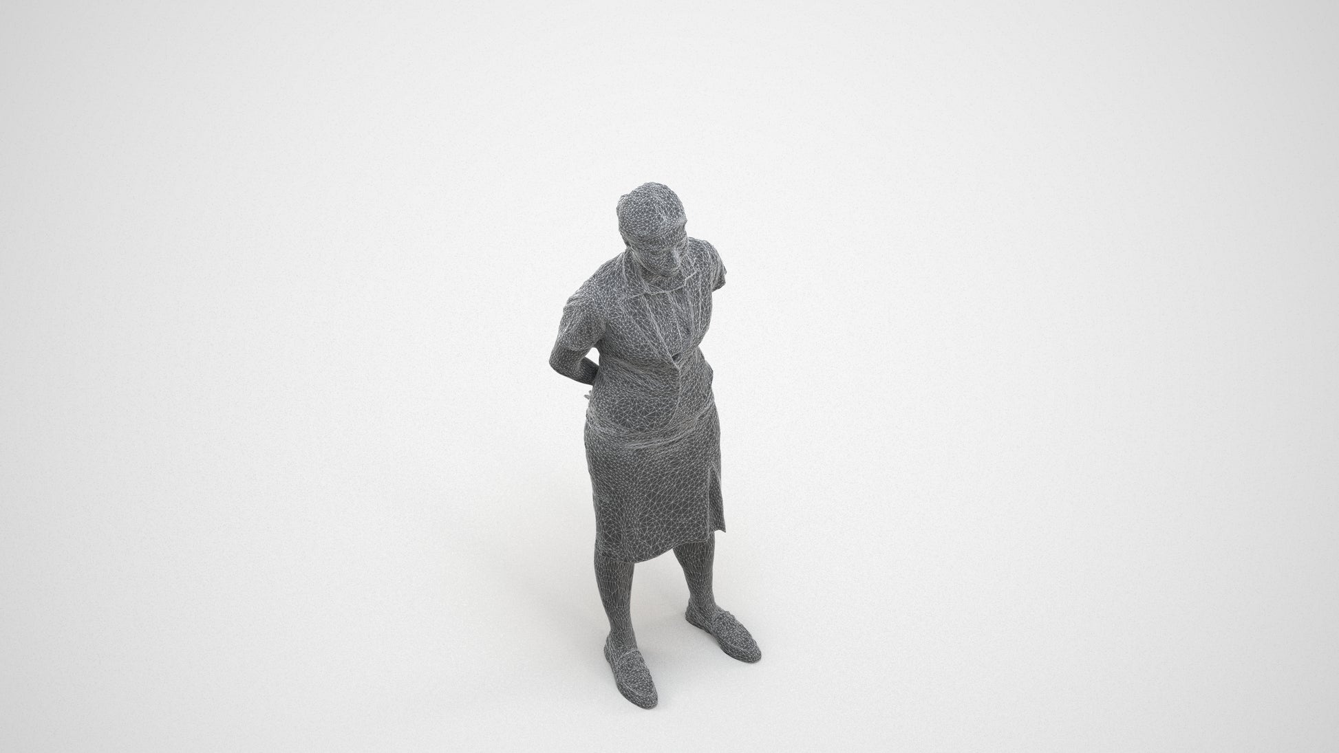 realistic 3D people woman hospitality, render-ready for V-Ray and Corona, FBX OBJ, wireframe three-quarter view