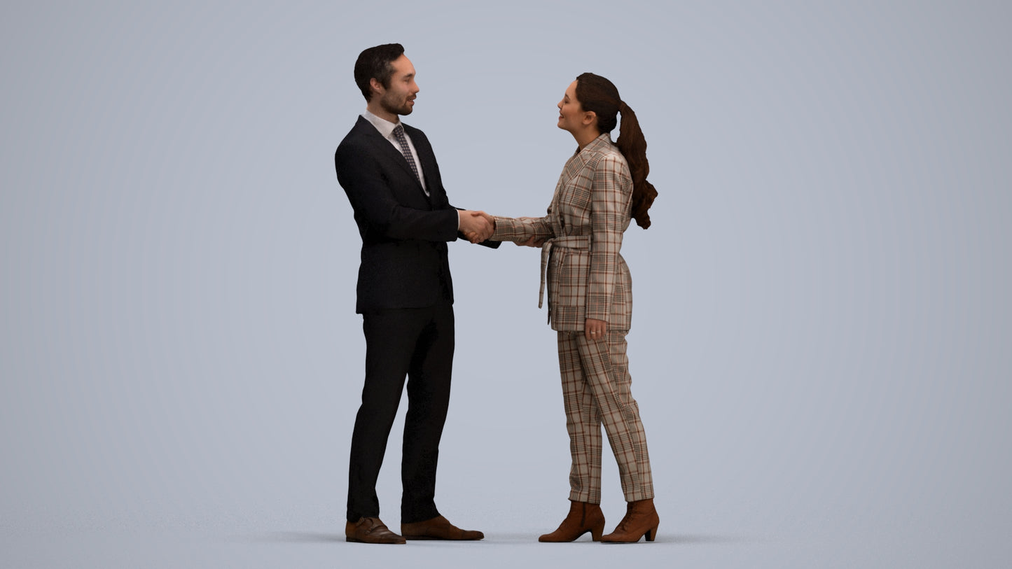 3D human model woman formal business, photogrammetry scanned person for archviz, standing pose render