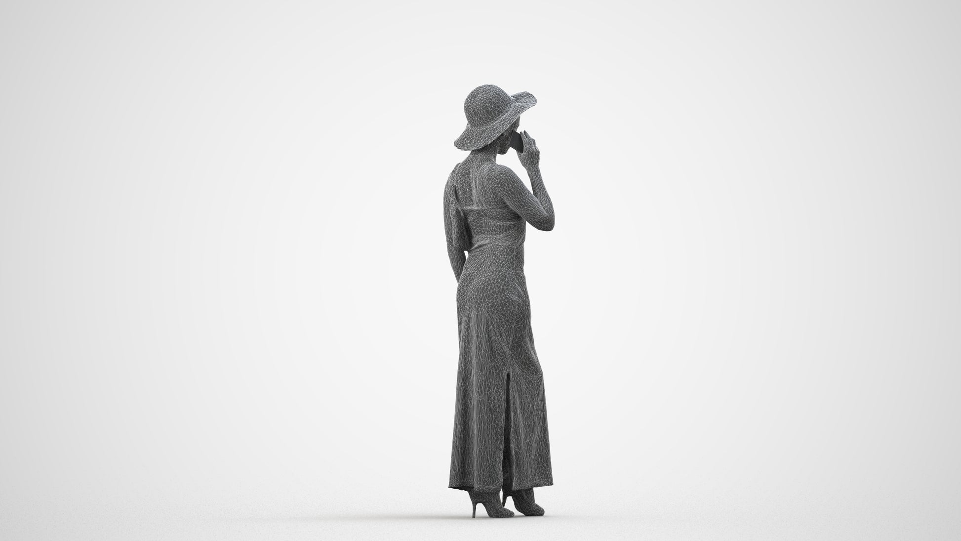 realistic 3D human woman casual walking, archviz people FBX OBJ for Blender, wireframe side view