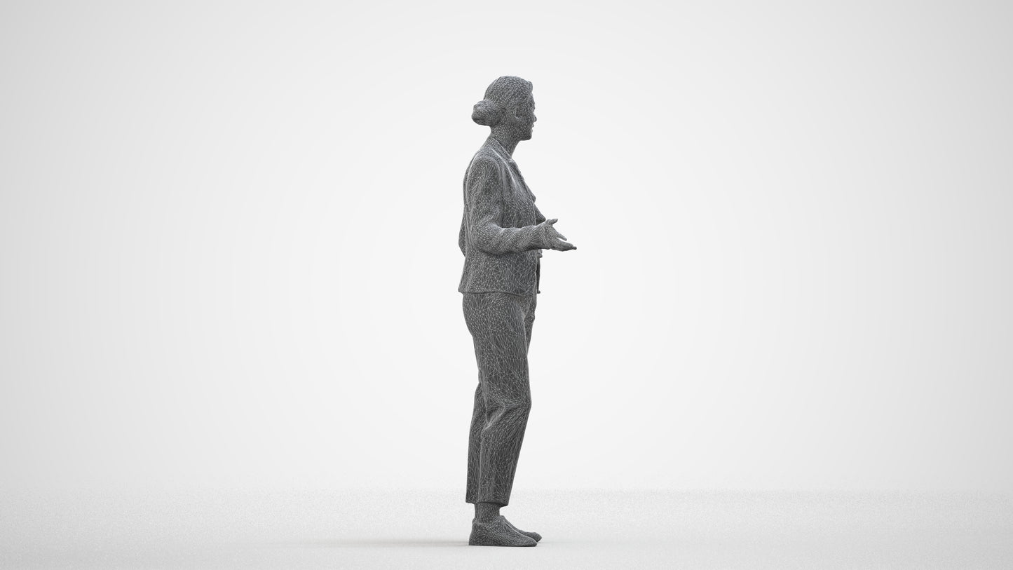 realistic 3D people woman business standing, render-ready for V-Ray and Corona, FBX OBJ, wireframe side view