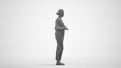 realistic 3D people woman business standing, render-ready for V-Ray and Corona, FBX OBJ, wireframe side view