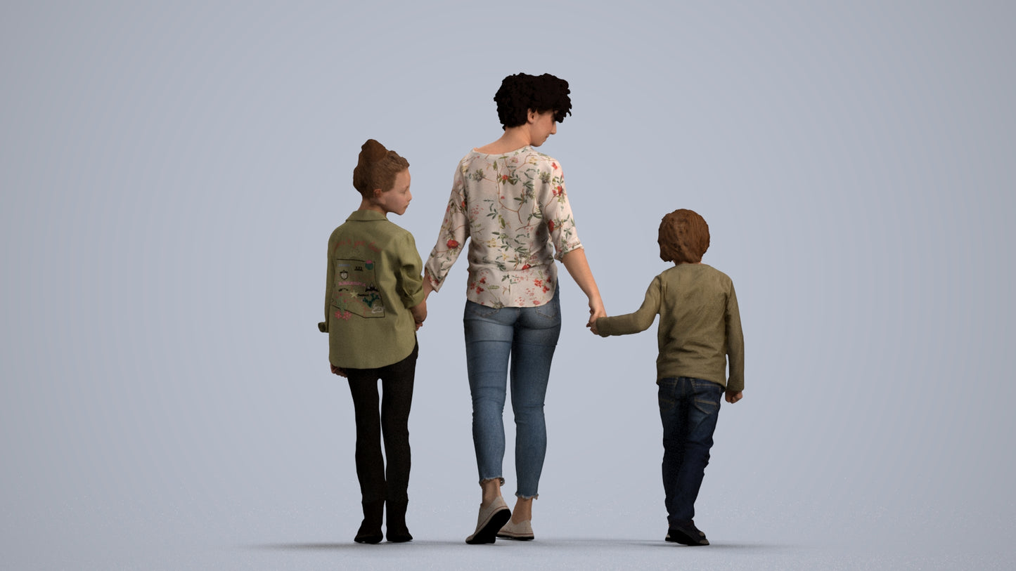 realistic 3D girl casual kids, scanned archviz people for Blender and 3ds Max, front view render
