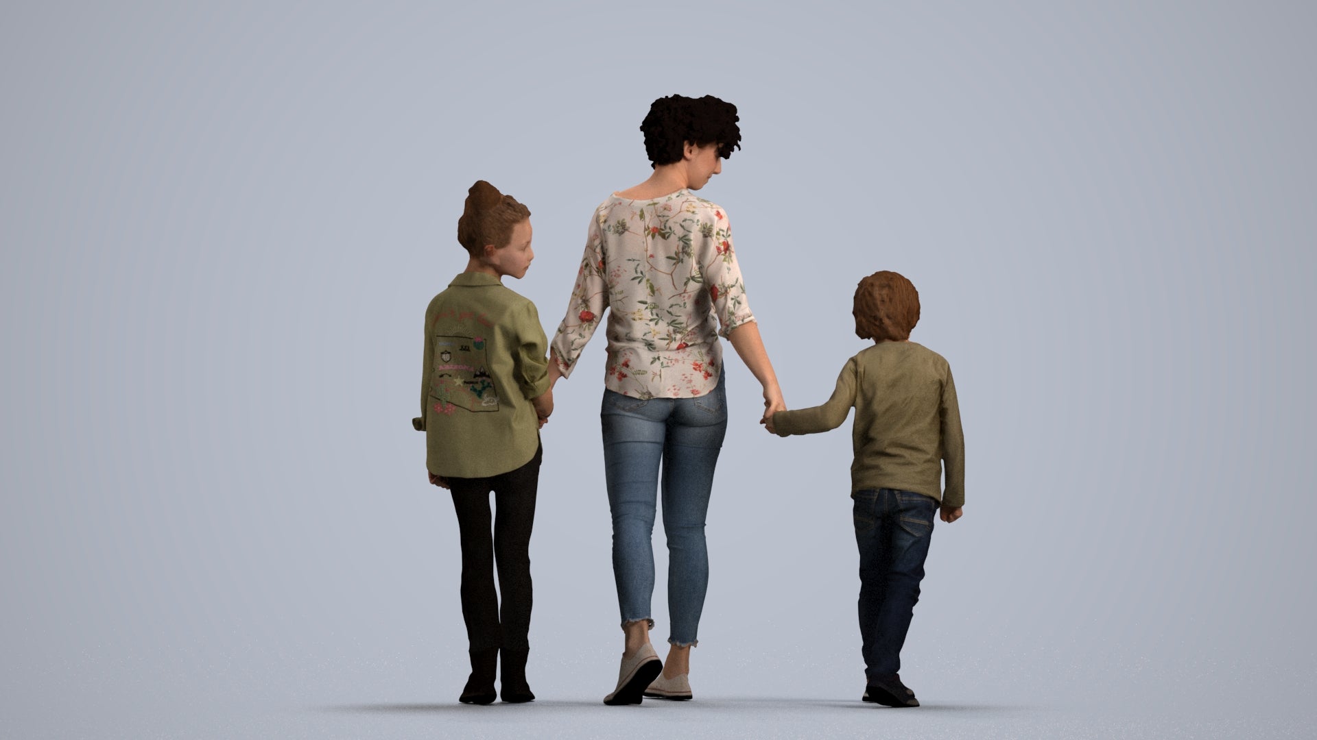 realistic 3D girl casual kids, scanned archviz people for Blender and 3ds Max, front view render
