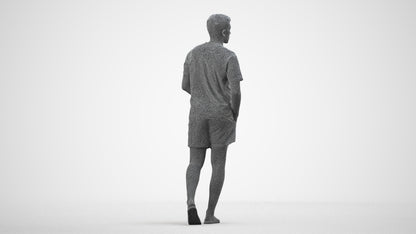 3D scanned man walking casual, photorealistic archviz people for Enscape and SketchUp, wireframe side view