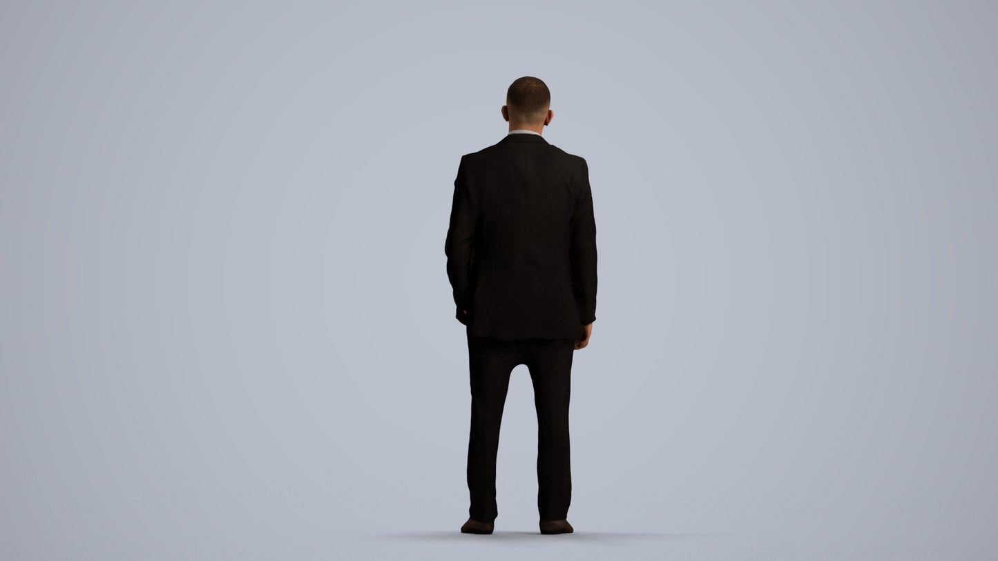 realistic 3D man business, scanned archviz people for Blender and 3ds Max, front view render