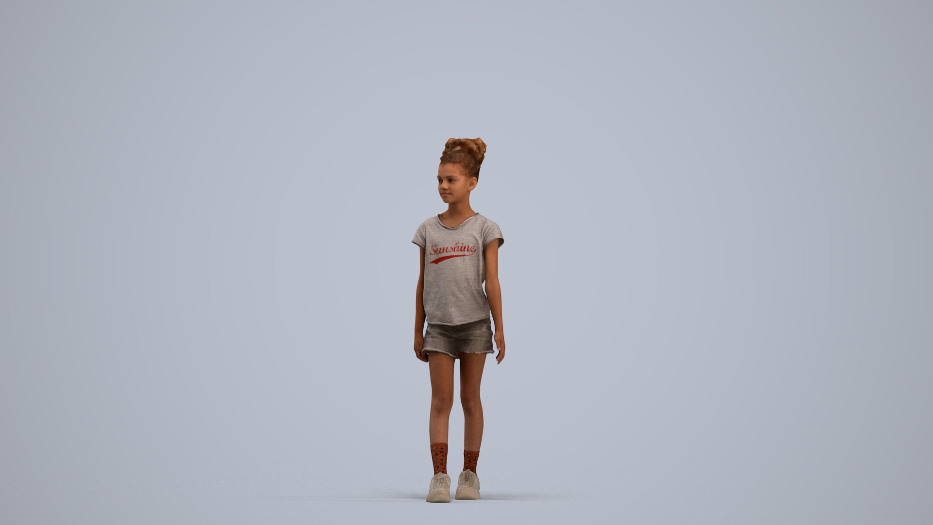 realistic 3D human girl casual kids, archviz people FBX OBJ for Blender, standing pose render