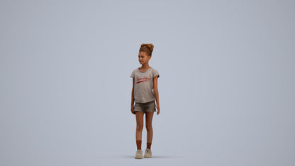 realistic 3D human girl casual kids, archviz people FBX OBJ for Blender, standing pose render