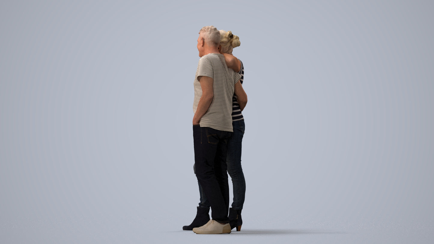 realistic 3D senior woman casual standing, scanned archviz people for Blender and 3ds Max, three-quarter view render