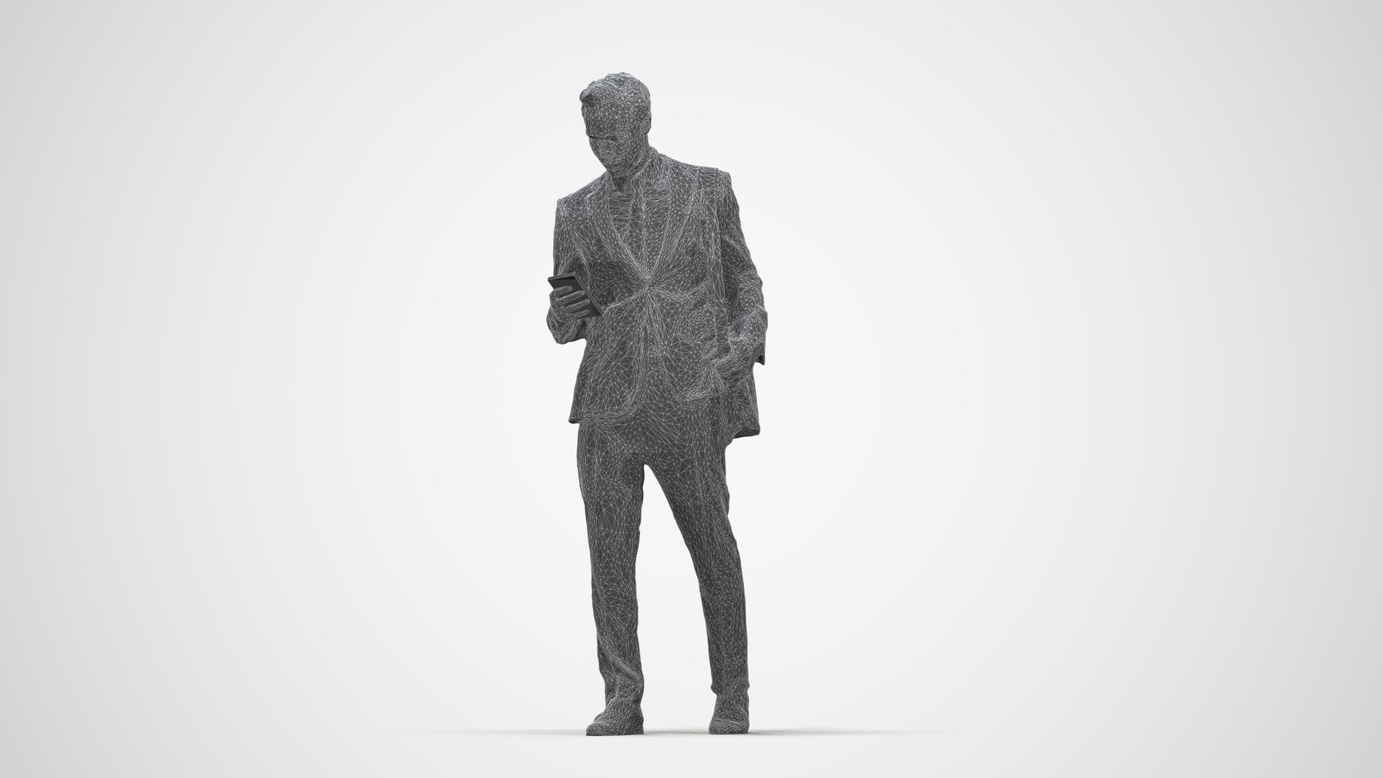 3D scanned man business formal, photorealistic archviz people for Enscape and SketchUp, wireframe back view