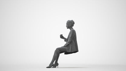 3D scanned woman sitting business, photorealistic archviz people for Enscape and SketchUp, square thumbnail