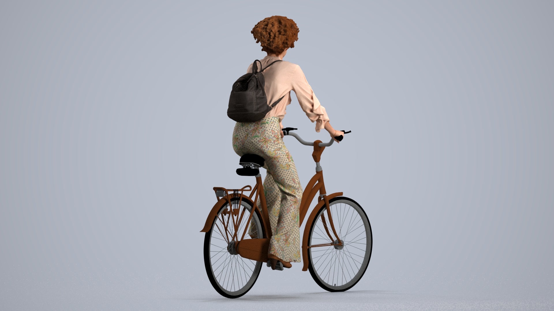 photogrammetry 3D woman casual cycling, realistic human model archviz FBX, front view render
