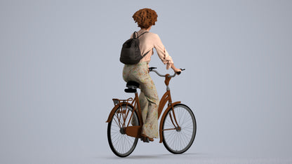photogrammetry 3D woman casual cycling, realistic human model archviz FBX, front view render