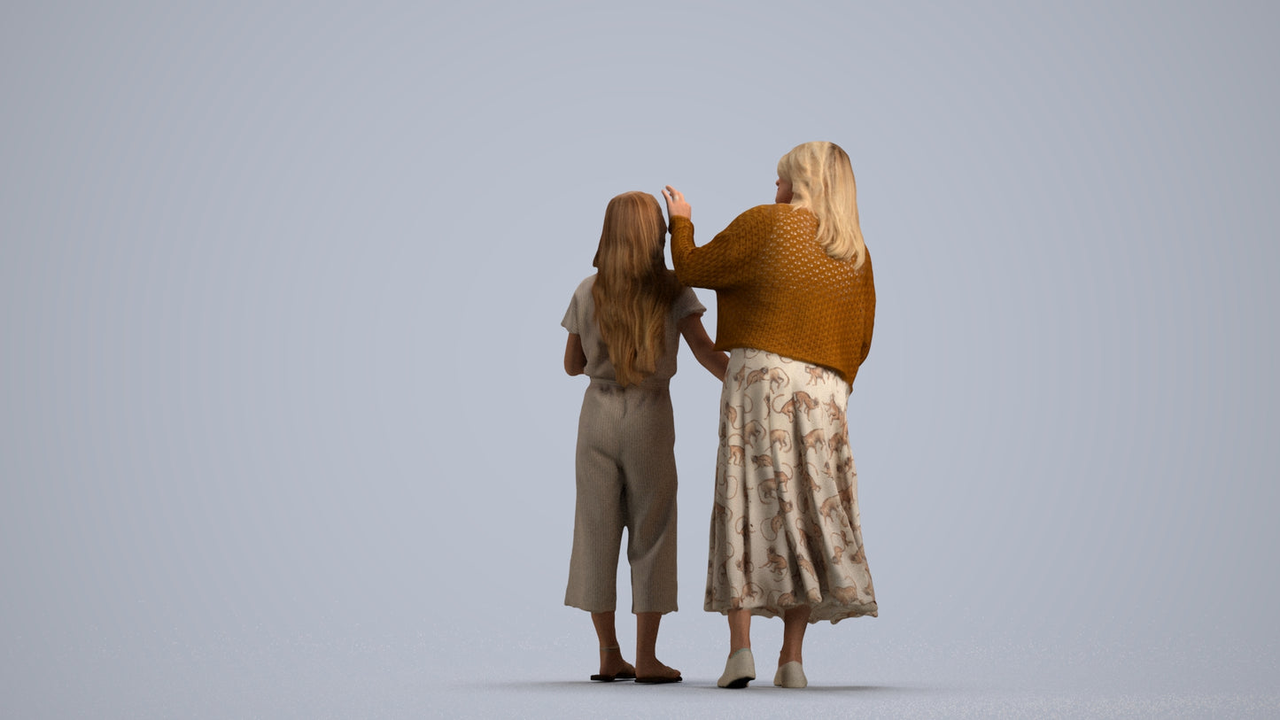 3D people model girl casual kids, scanned human for 3ds Max rendering, front view render
