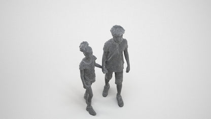 3D human model girl casual kids, photogrammetry scanned person for archviz, wireframe three-quarter view