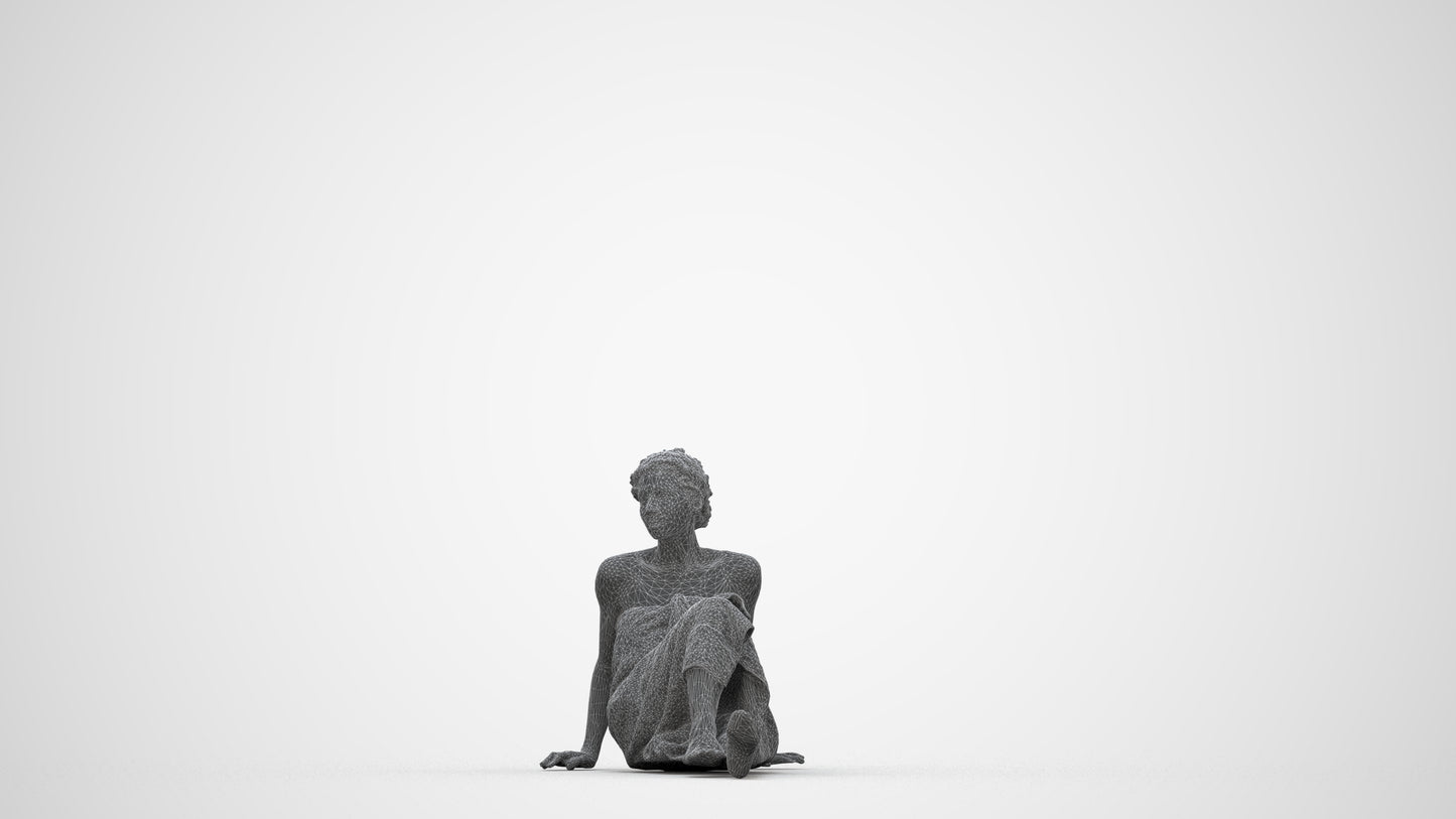 realistic 3D woman bathroom, scanned archviz people for Blender and 3ds Max, wireframe back view