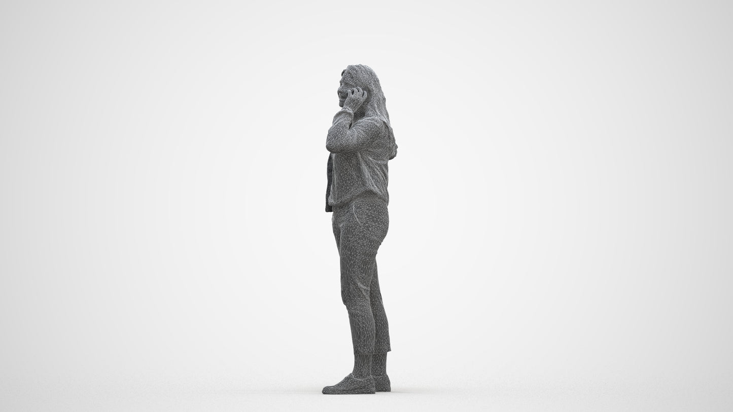 scanned 3D woman casual standing, photogrammetry people for Enscape and V-Ray, three-quarter front view render