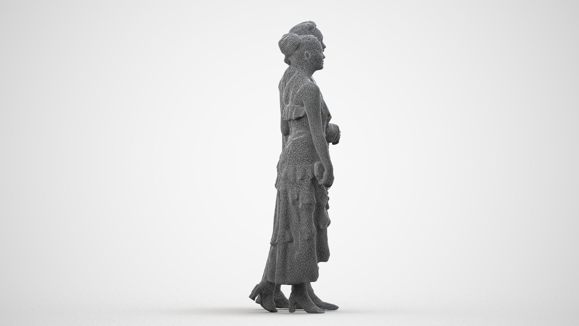 photogrammetry 3D woman formal couple, realistic human model archviz FBX, wireframe side view