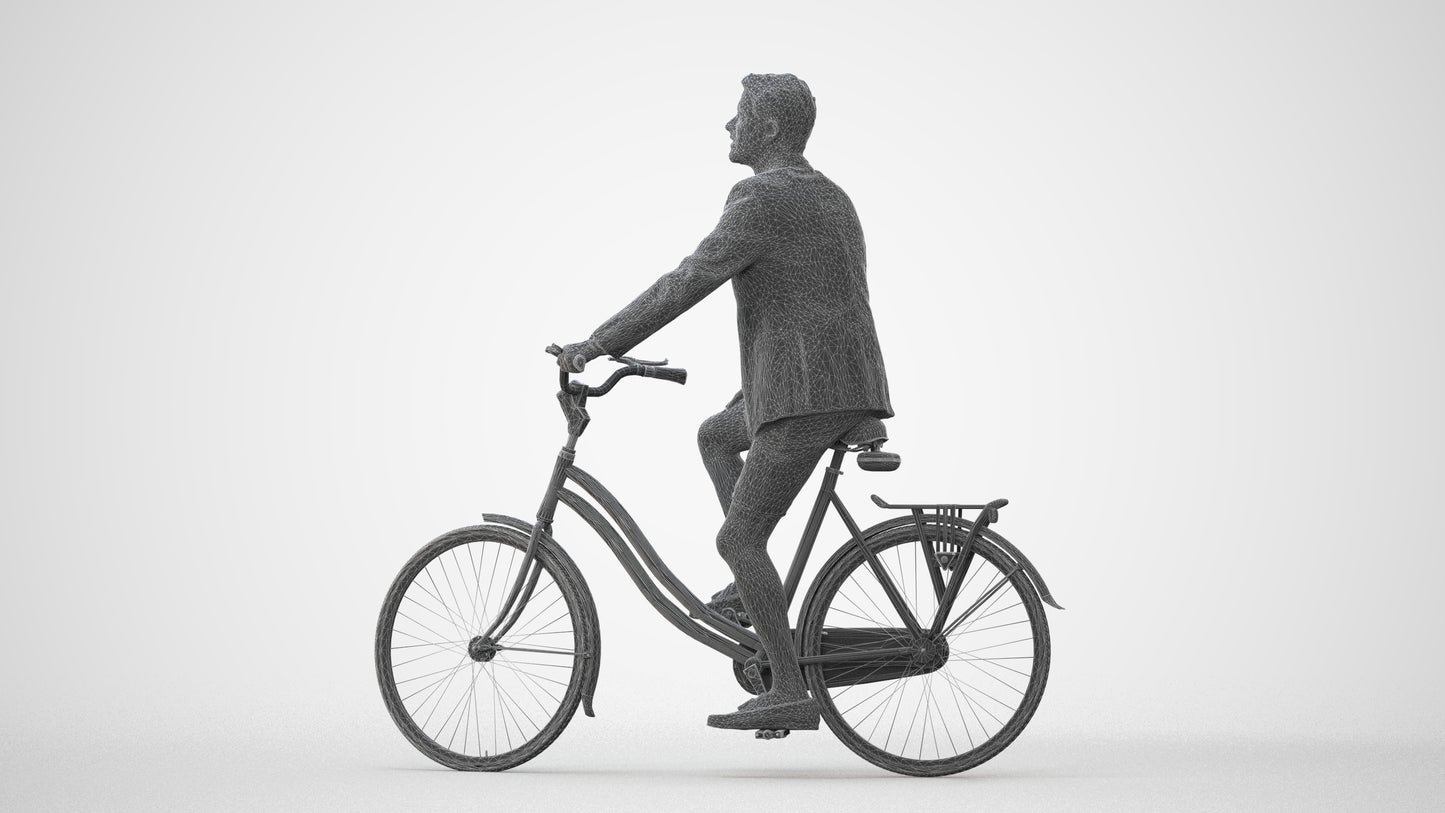 3D scanned man cycling business, photorealistic archviz people for Enscape and SketchUp, square thumbnail