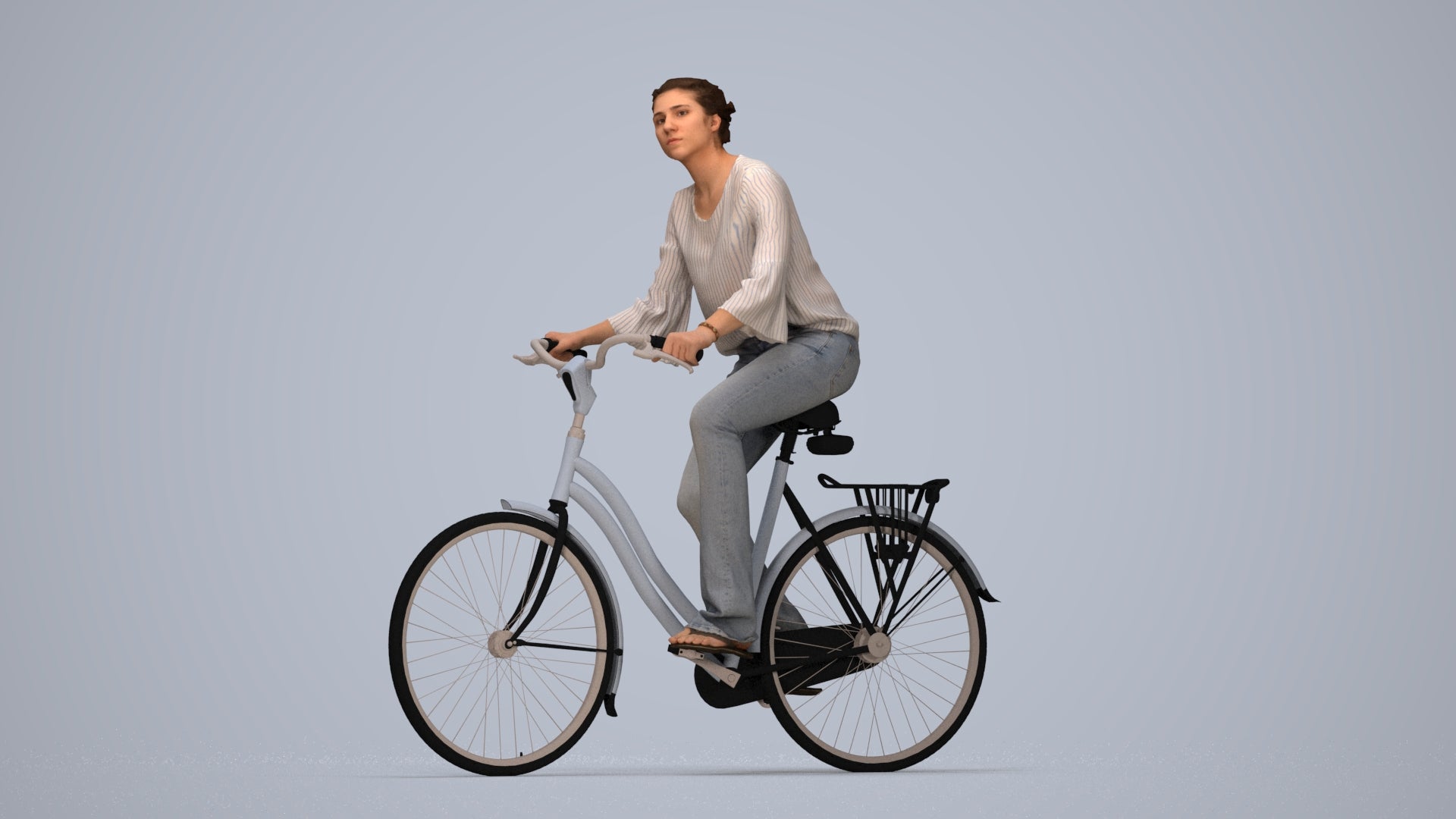 realistic 3D human woman casual cycling, archviz people FBX OBJ for Blender, top-down view render