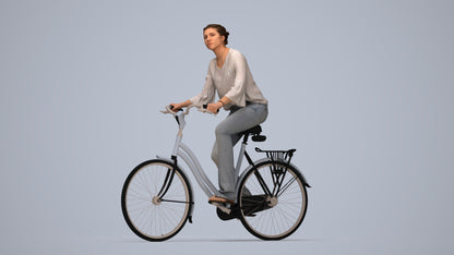 realistic 3D human woman casual cycling, archviz people FBX OBJ for Blender, top-down view render