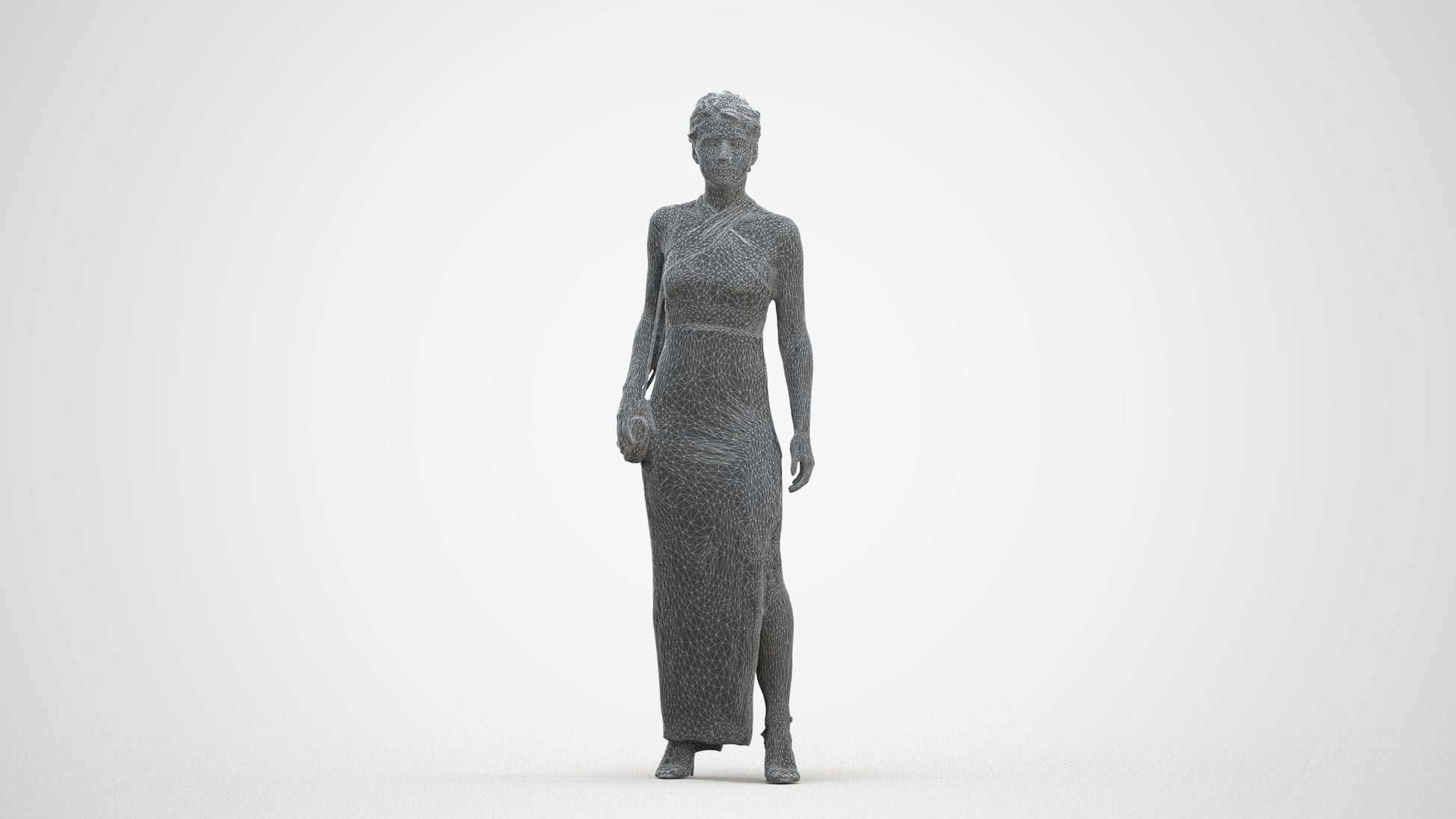 3D human model woman formal formalaffairs, photogrammetry scanned person for archviz, three-quarter front view render