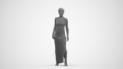 3D human model woman formal formalaffairs, photogrammetry scanned person for archviz, three-quarter front view render