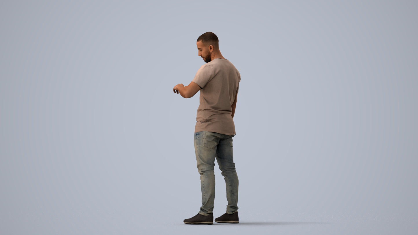3D people model man casual standing, scanned human for 3ds Max rendering, three-quarter view render